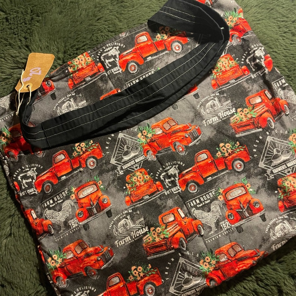 Hand-sewn Farmhouse Red and Black Tote Bag Unisex